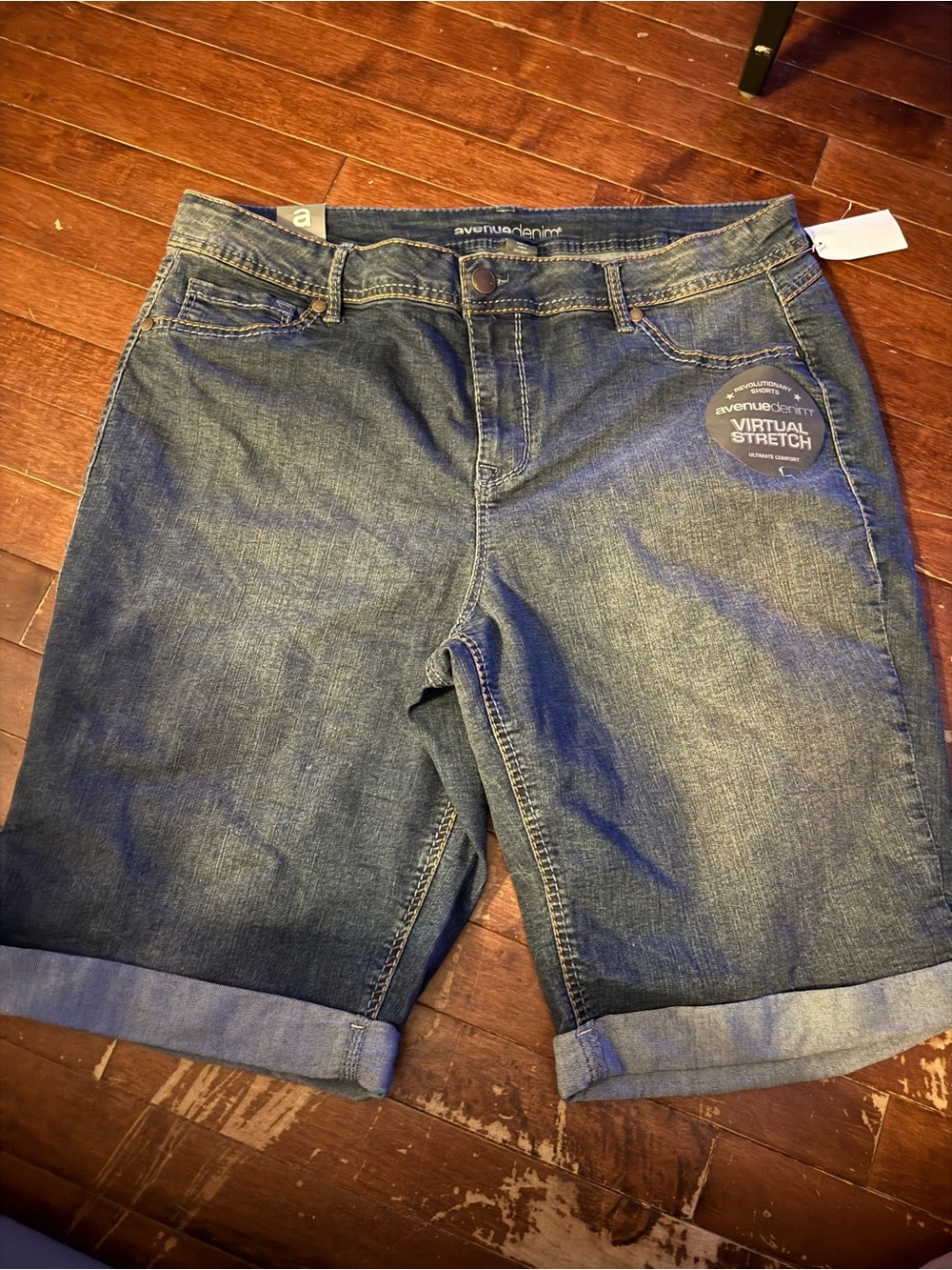 Avenue Denim Blue Cuffed Stretch Bermuda Shorts